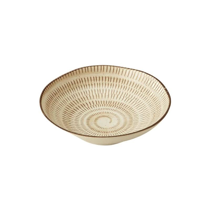 Spiral Ceramic Tableware Set, beige bowl with brown spiral pattern, Made in Japan.